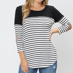 3/4 SLEEVE COLOR BLOCK TOP WITH ELBOW PATCH